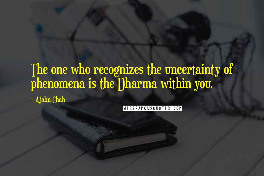 Ajahn Chah Quotes: The one who recognizes the uncertainty of phenomena is the Dharma within you.