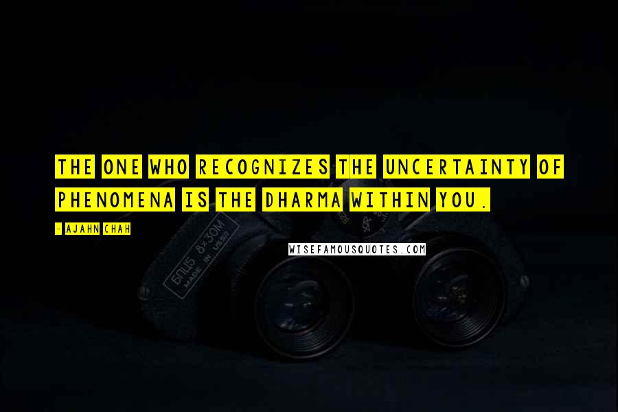 Ajahn Chah Quotes: The one who recognizes the uncertainty of phenomena is the Dharma within you.