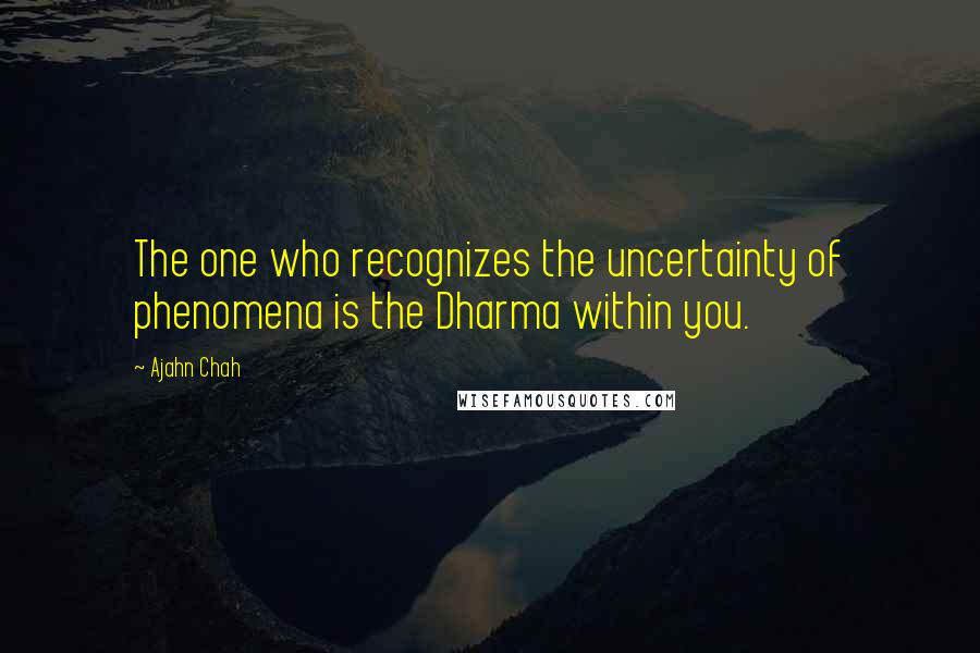 Ajahn Chah Quotes: The one who recognizes the uncertainty of phenomena is the Dharma within you.