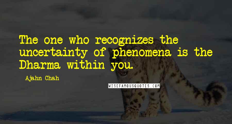 Ajahn Chah Quotes: The one who recognizes the uncertainty of phenomena is the Dharma within you.