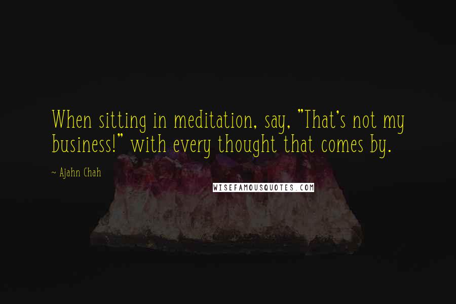 Ajahn Chah Quotes: When sitting in meditation, say, "That's not my business!" with every thought that comes by.