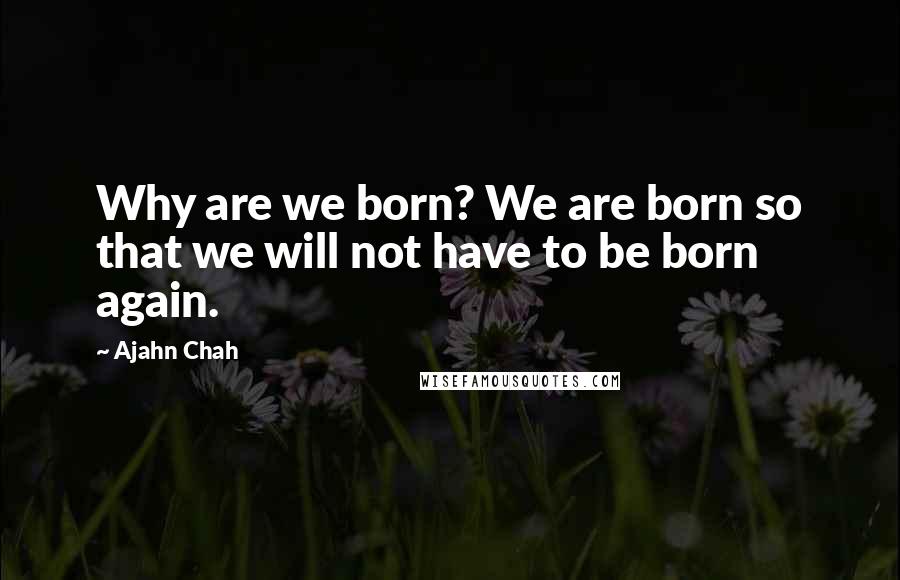 Ajahn Chah Quotes: Why are we born? We are born so that we will not have to be born again.