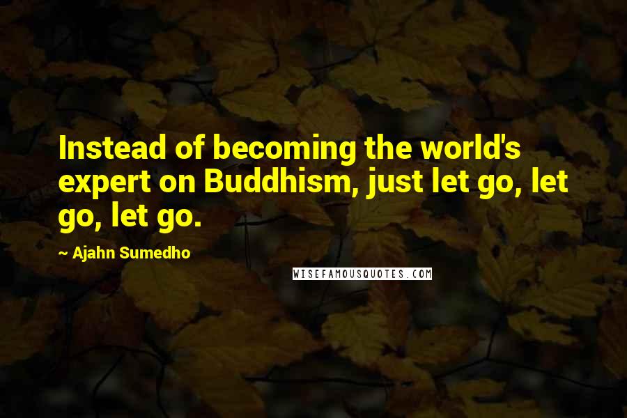 Ajahn Sumedho Quotes: Instead of becoming the world's expert on Buddhism, just let go, let go, let go.