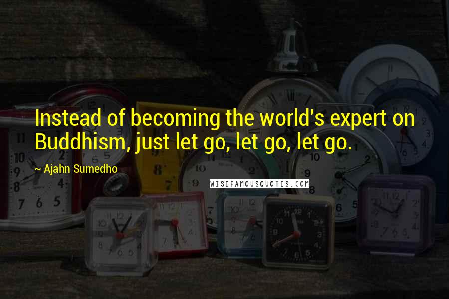 Ajahn Sumedho Quotes: Instead of becoming the world's expert on Buddhism, just let go, let go, let go.