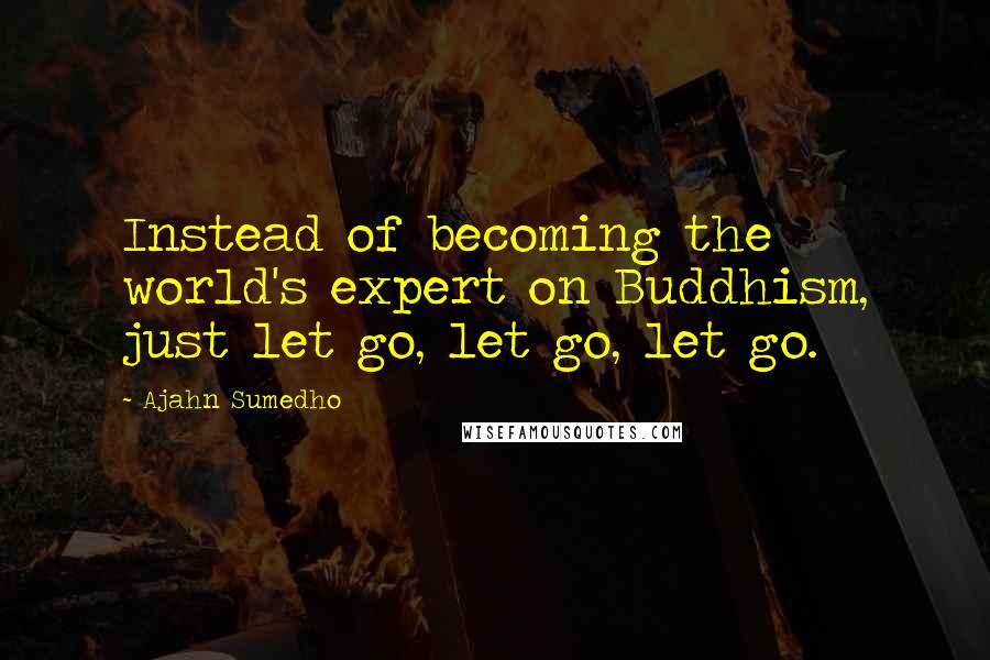 Ajahn Sumedho Quotes: Instead of becoming the world's expert on Buddhism, just let go, let go, let go.