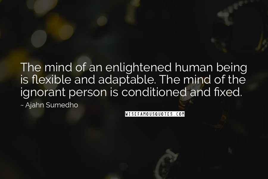 Ajahn Sumedho Quotes: The mind of an enlightened human being is flexible and adaptable. The mind of the ignorant person is conditioned and fixed.