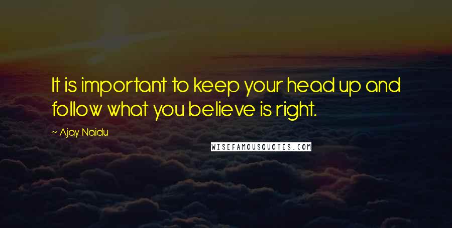 Ajay Naidu Quotes: It is important to keep your head up and follow what you believe is right.