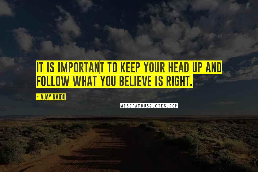 Ajay Naidu Quotes: It is important to keep your head up and follow what you believe is right.