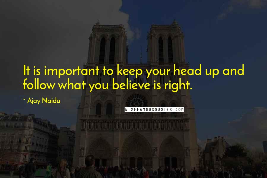 Ajay Naidu Quotes: It is important to keep your head up and follow what you believe is right.