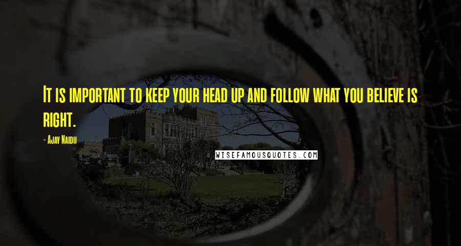 Ajay Naidu Quotes: It is important to keep your head up and follow what you believe is right.