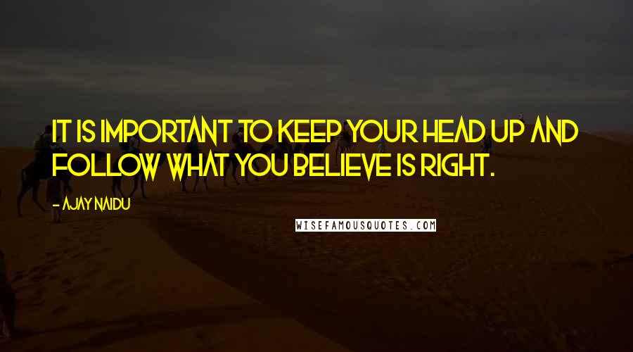 Ajay Naidu Quotes: It is important to keep your head up and follow what you believe is right.