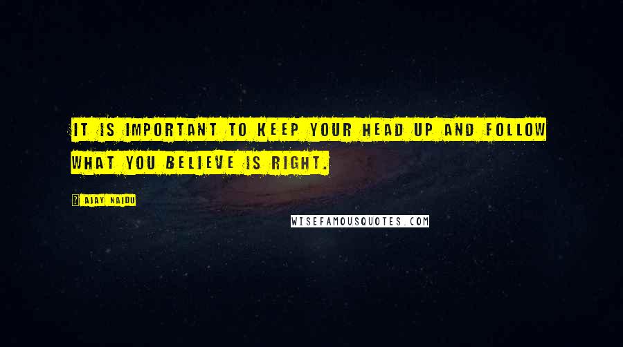 Ajay Naidu Quotes: It is important to keep your head up and follow what you believe is right.