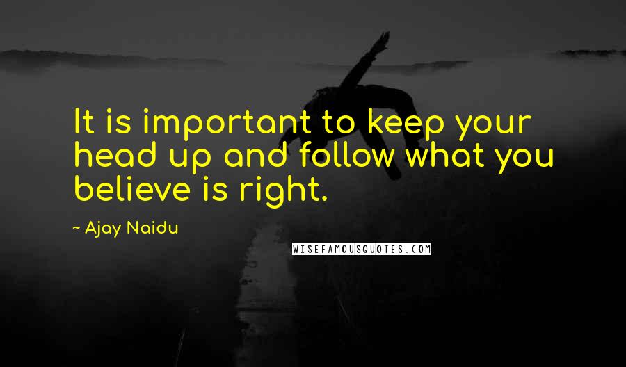Ajay Naidu Quotes: It is important to keep your head up and follow what you believe is right.