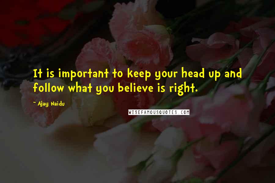 Ajay Naidu Quotes: It is important to keep your head up and follow what you believe is right.