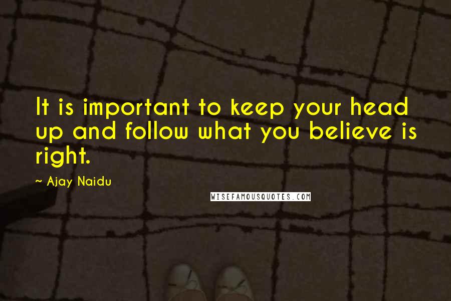 Ajay Naidu Quotes: It is important to keep your head up and follow what you believe is right.