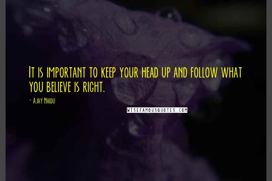 Ajay Naidu Quotes: It is important to keep your head up and follow what you believe is right.