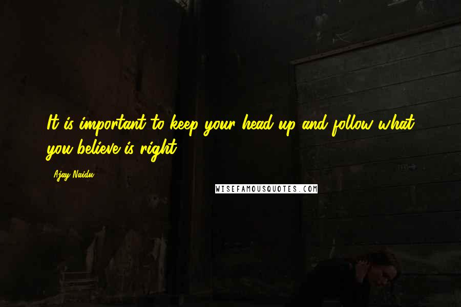 Ajay Naidu Quotes: It is important to keep your head up and follow what you believe is right.