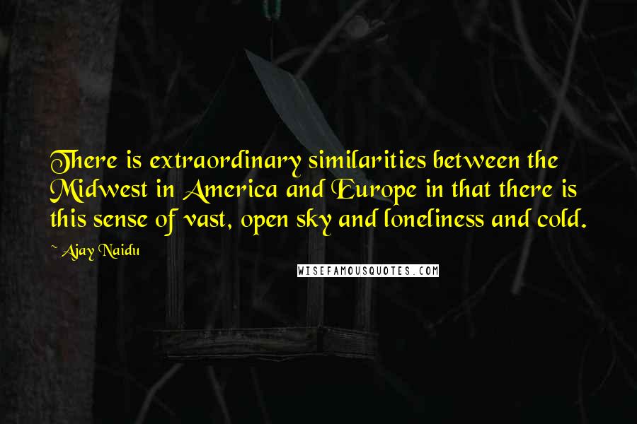 Ajay Naidu Quotes: There is extraordinary similarities between the Midwest in America and Europe in that there is this sense of vast, open sky and loneliness and cold.