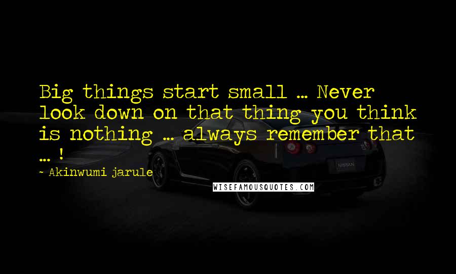 Akinwumi Jarule Quotes: Big things start small ... Never look down on that thing you think is nothing ... always remember that ... !