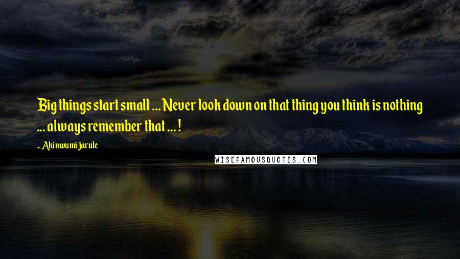 Akinwumi Jarule Quotes: Big things start small ... Never look down on that thing you think is nothing ... always remember that ... !