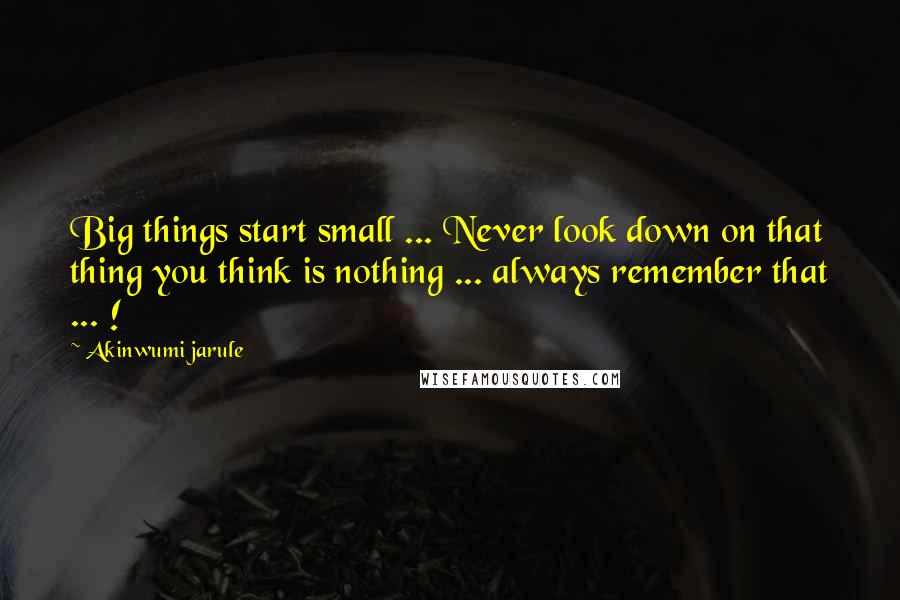 Akinwumi Jarule Quotes: Big things start small ... Never look down on that thing you think is nothing ... always remember that ... !