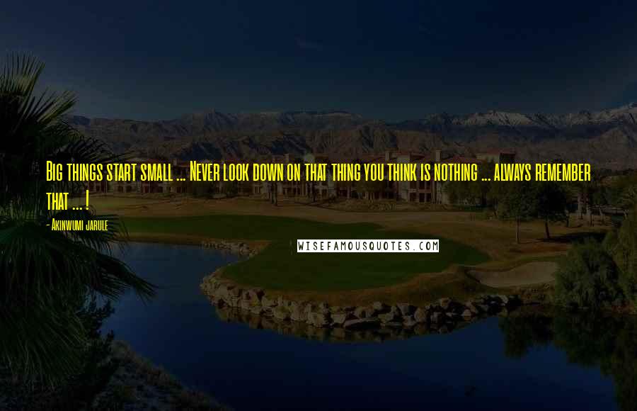 Akinwumi Jarule Quotes: Big things start small ... Never look down on that thing you think is nothing ... always remember that ... !