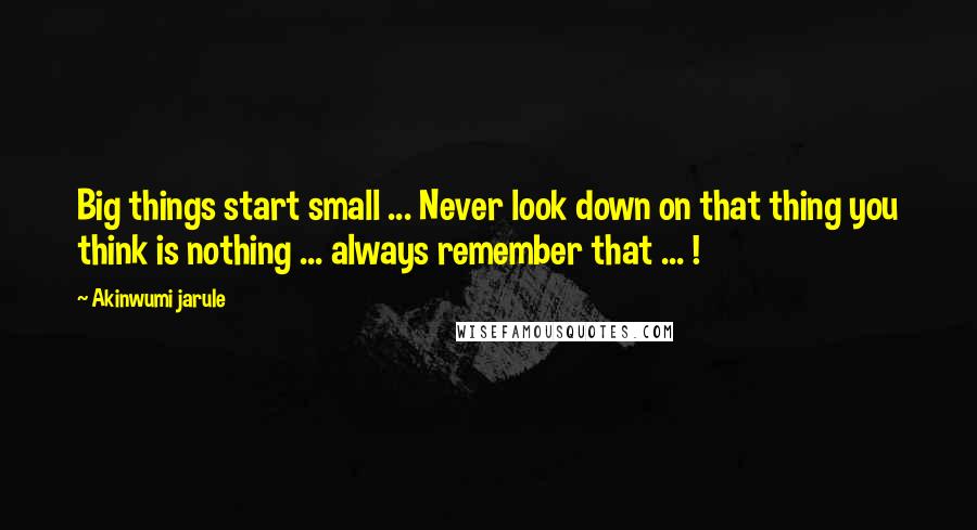 Akinwumi Jarule Quotes: Big things start small ... Never look down on that thing you think is nothing ... always remember that ... !