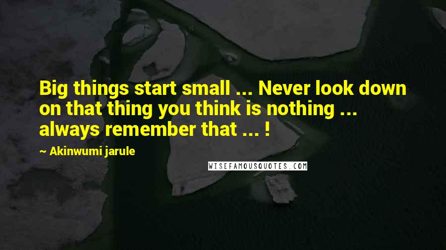 Akinwumi Jarule Quotes: Big things start small ... Never look down on that thing you think is nothing ... always remember that ... !