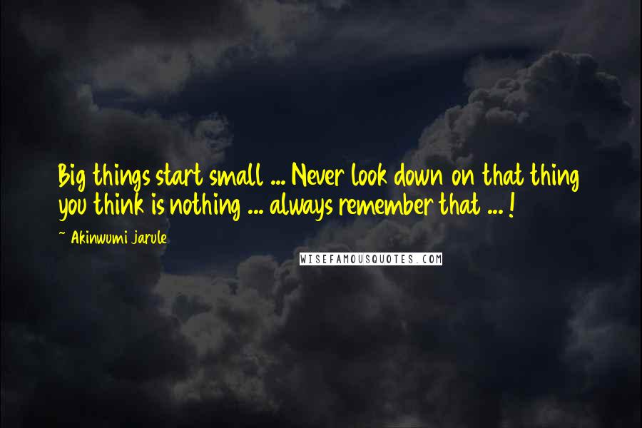 Akinwumi Jarule Quotes: Big things start small ... Never look down on that thing you think is nothing ... always remember that ... !