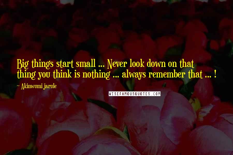 Akinwumi Jarule Quotes: Big things start small ... Never look down on that thing you think is nothing ... always remember that ... !