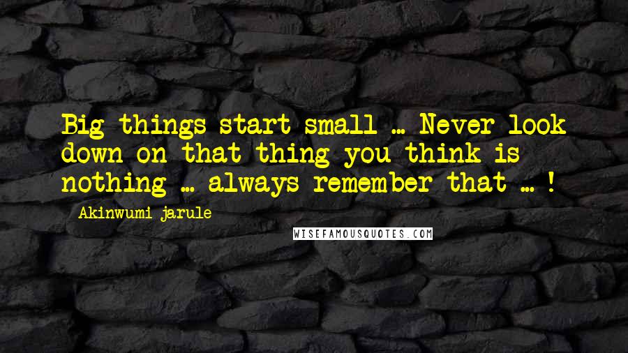 Akinwumi Jarule Quotes: Big things start small ... Never look down on that thing you think is nothing ... always remember that ... !