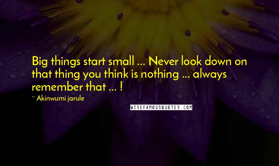 Akinwumi Jarule Quotes: Big things start small ... Never look down on that thing you think is nothing ... always remember that ... !