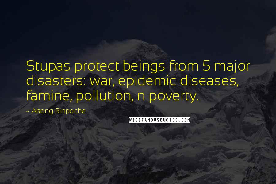 Akong Rinpoche Quotes: Stupas protect beings from 5 major disasters: war, epidemic diseases, famine, pollution, n poverty.