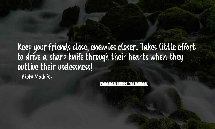 Akuku Mach Pep Quotes: Keep your friends close, enemies closer. Takes little effort to drive a sharp knife through their hearts when they outlive their uselessness!