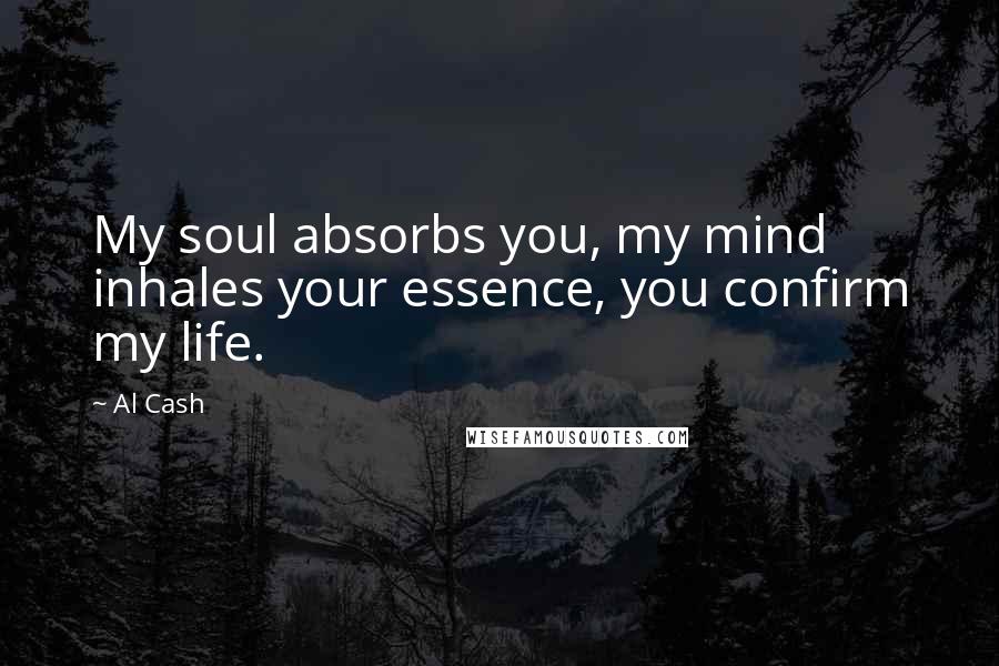 Al Cash Quotes: My soul absorbs you, my mind inhales your essence, you confirm my life.