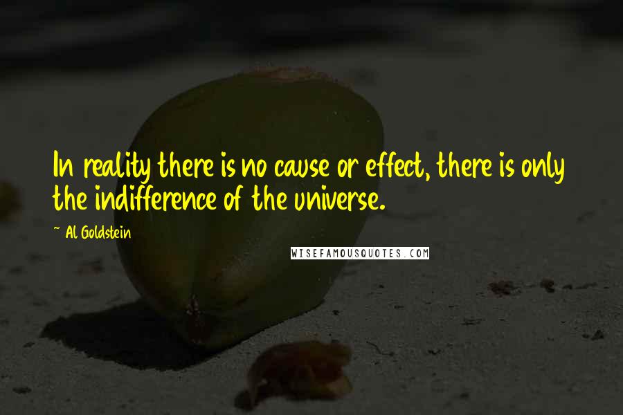 Al Goldstein Quotes: In reality there is no cause or effect, there is only the indifference of the universe.