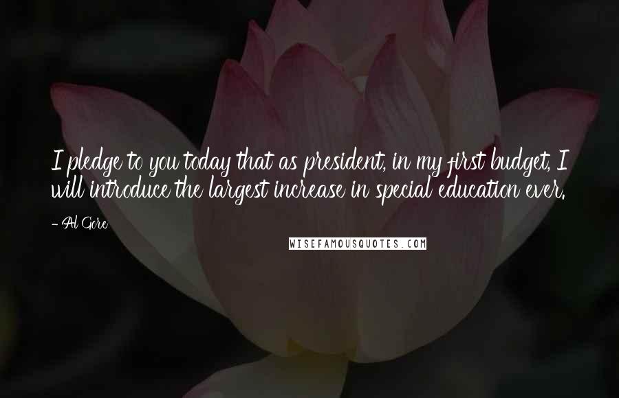 Al Gore Quotes: I pledge to you today that as president, in my first budget, I will introduce the largest increase in special education ever.