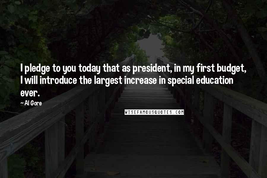 Al Gore Quotes: I pledge to you today that as president, in my first budget, I will introduce the largest increase in special education ever.