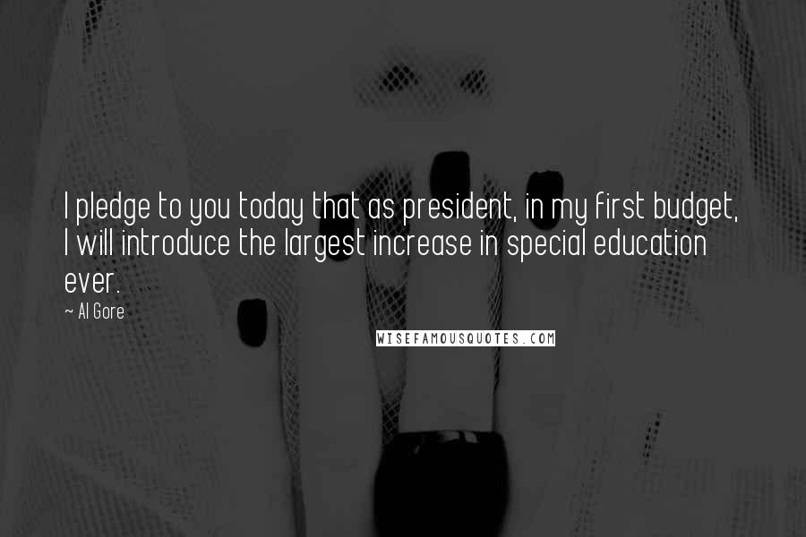 Al Gore Quotes: I pledge to you today that as president, in my first budget, I will introduce the largest increase in special education ever.