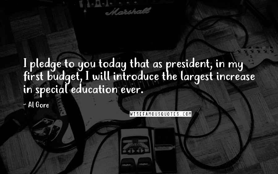 Al Gore Quotes: I pledge to you today that as president, in my first budget, I will introduce the largest increase in special education ever.