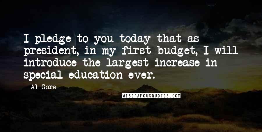 Al Gore Quotes: I pledge to you today that as president, in my first budget, I will introduce the largest increase in special education ever.