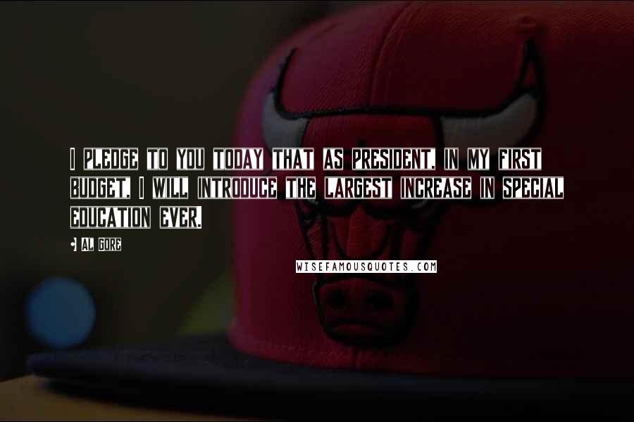 Al Gore Quotes: I pledge to you today that as president, in my first budget, I will introduce the largest increase in special education ever.