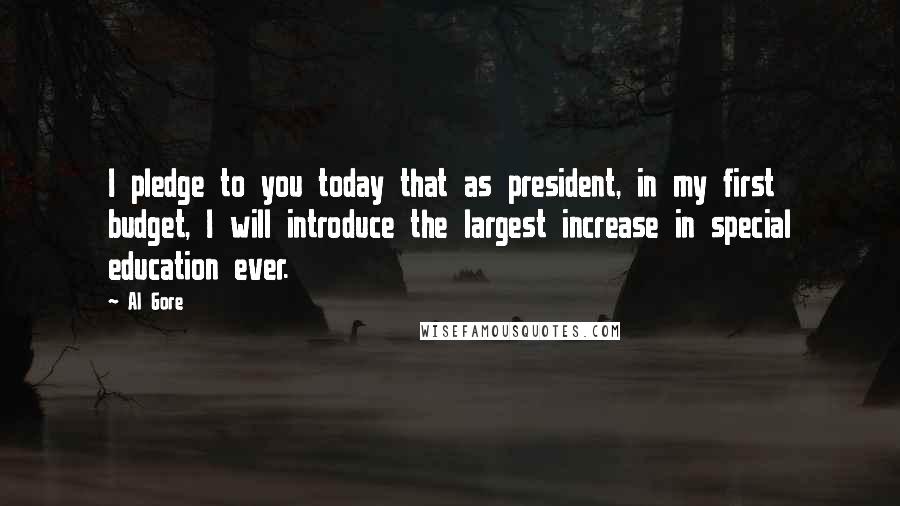 Al Gore Quotes: I pledge to you today that as president, in my first budget, I will introduce the largest increase in special education ever.