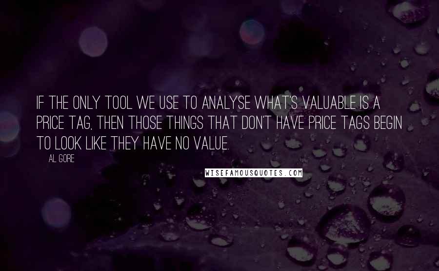 Al Gore Quotes: If the only tool we use to analyse what's valuable is a price tag, then those things that don't have price tags begin to look like they have no value.