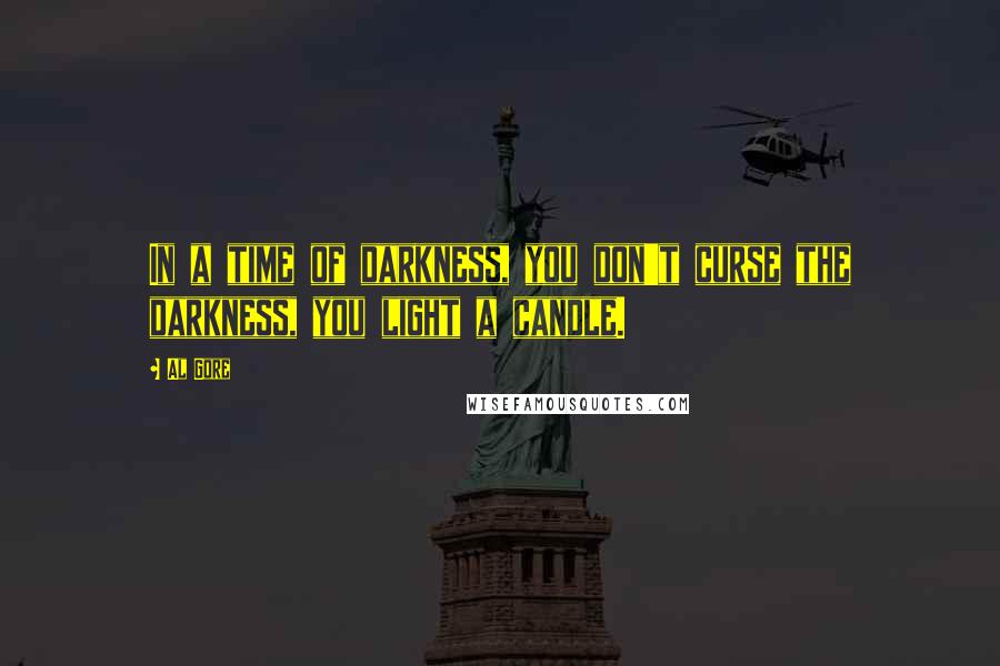 Al Gore Quotes: In a time of darkness, you don't curse the darkness, you light a candle.
