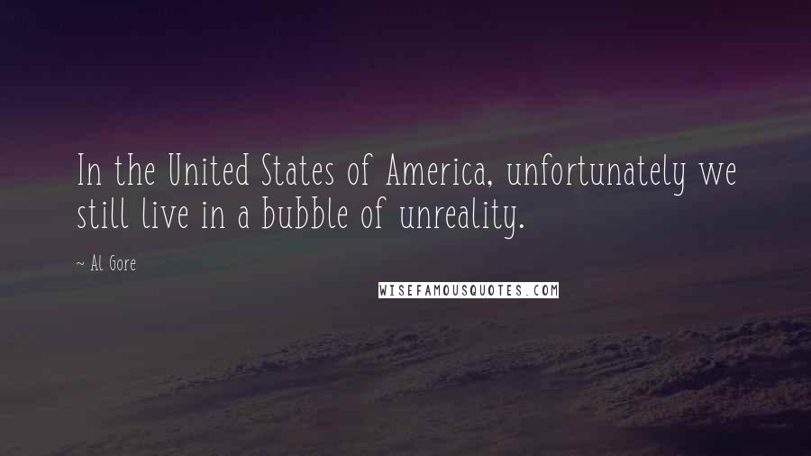 Al Gore Quotes: In the United States of America, unfortunately we still live in a bubble of unreality.