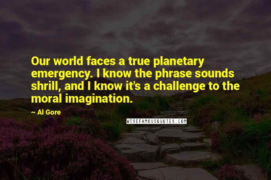 Al Gore Quotes: Our world faces a true planetary emergency. I know the phrase sounds shrill, and I know it's a challenge to the moral imagination.