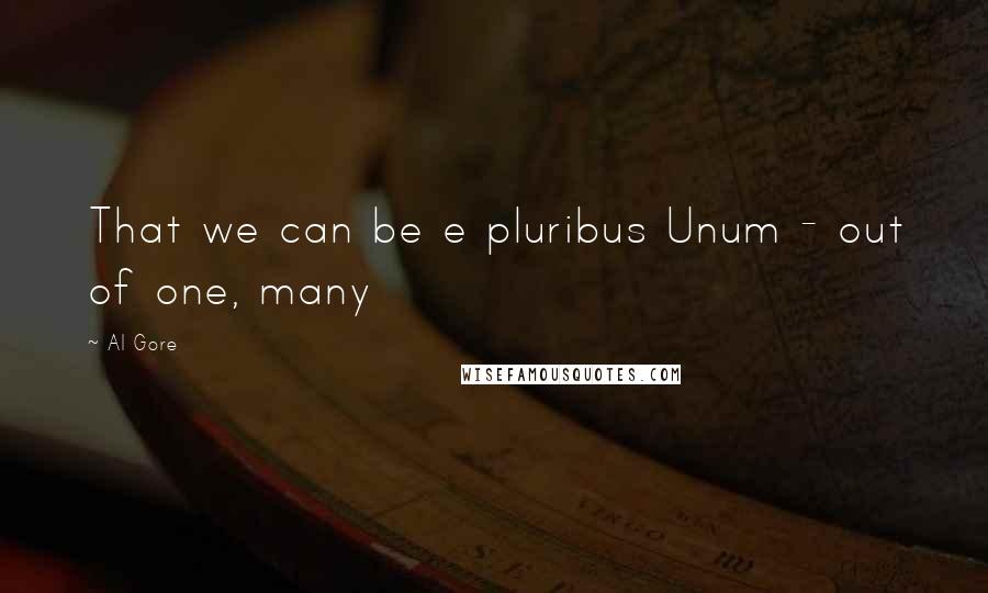 Al Gore Quotes: That we can be e pluribus Unum - out of one, many