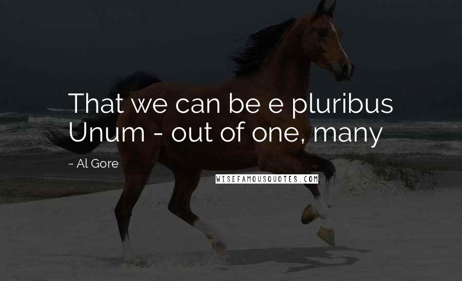 Al Gore Quotes: That we can be e pluribus Unum - out of one, many