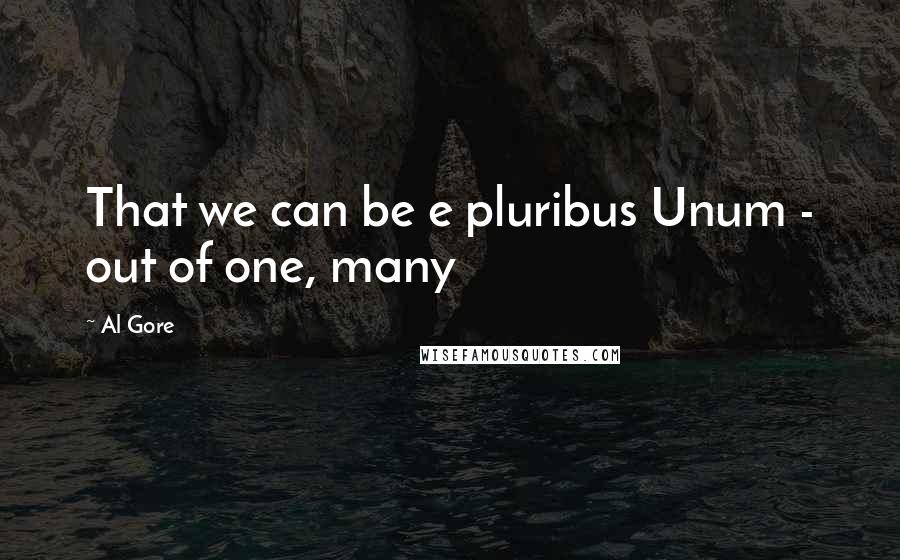 Al Gore Quotes: That we can be e pluribus Unum - out of one, many